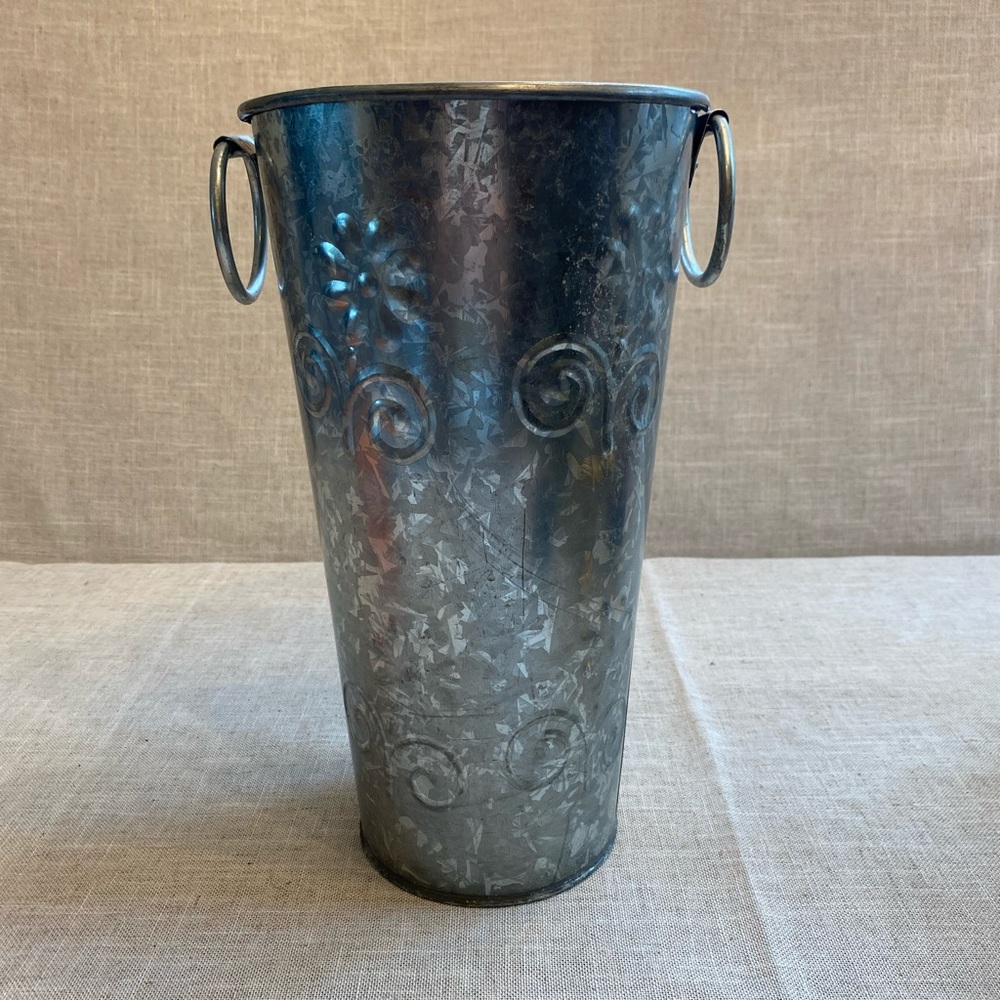 Large 13” tall silver two handle ice bucket for wine or vase.